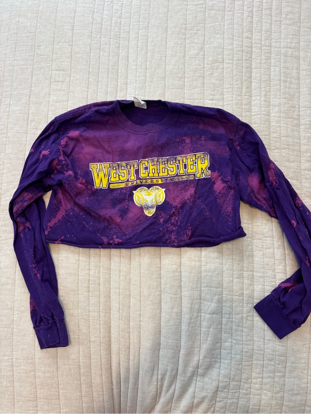 Champion Purple Cropped Long Sleeve Tee with Yellow West Chester Logo